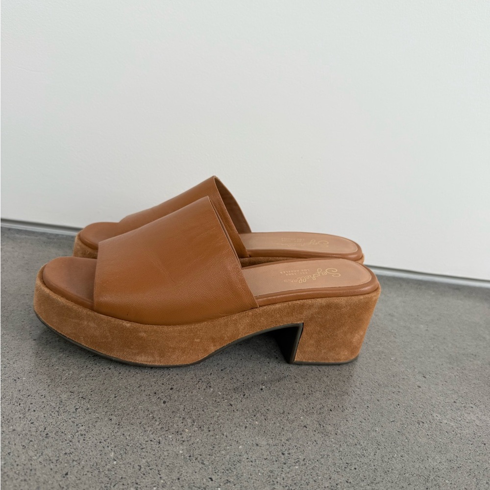 Seychelles Tan Brown Platform Slide Mules